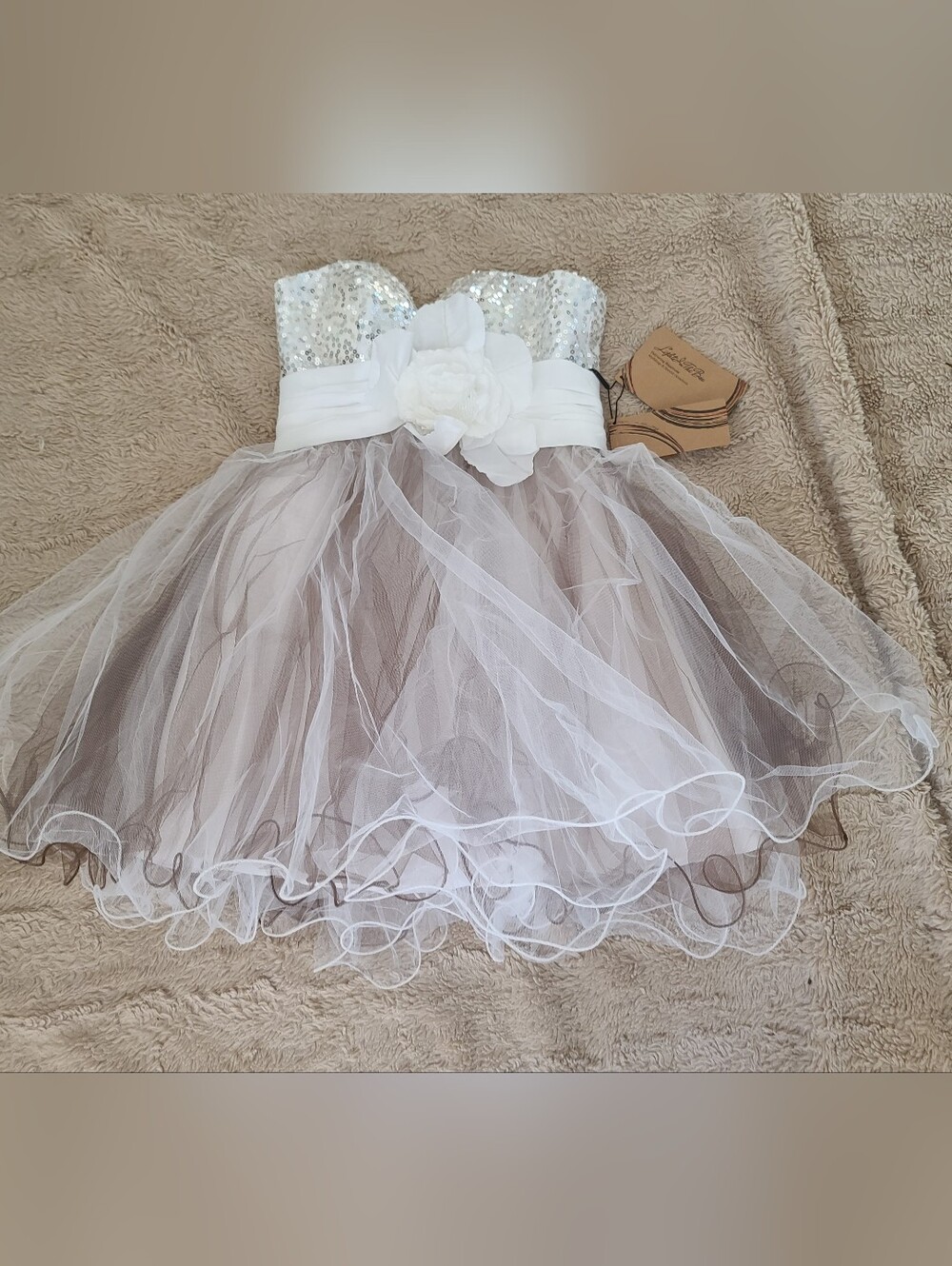 Nwt Light In The Box Silver Sequin & White Tulle Party Dress Size 6 - Picture 2 of 12